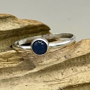 Silver Blue Chalcedony Stone Minimalist Ring